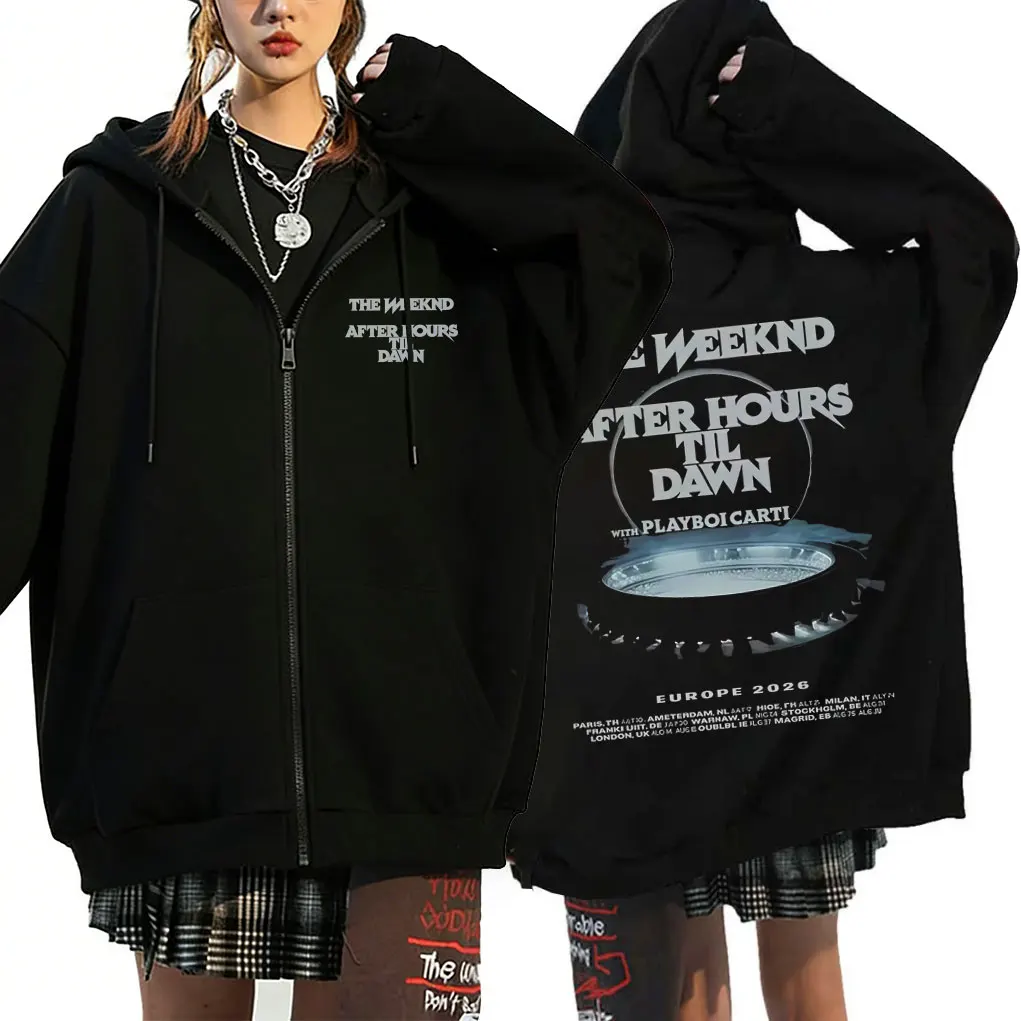 Rapper The Weeknd After Hours Til Dawn with Playboi Carti Tour 2026 Zipper Hoodie Men Hip Hop Fashion Pop Music Zip Up Jacket