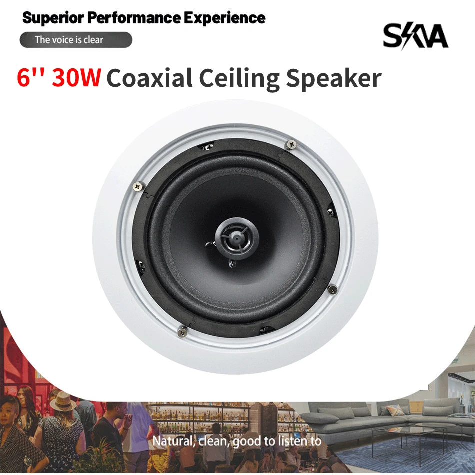 6 Inch 30W HIFI Passive Coaxial Ceiling Speaker PA System Loudspeaker ABS Material for Indoor Living Room Public Broadcasting