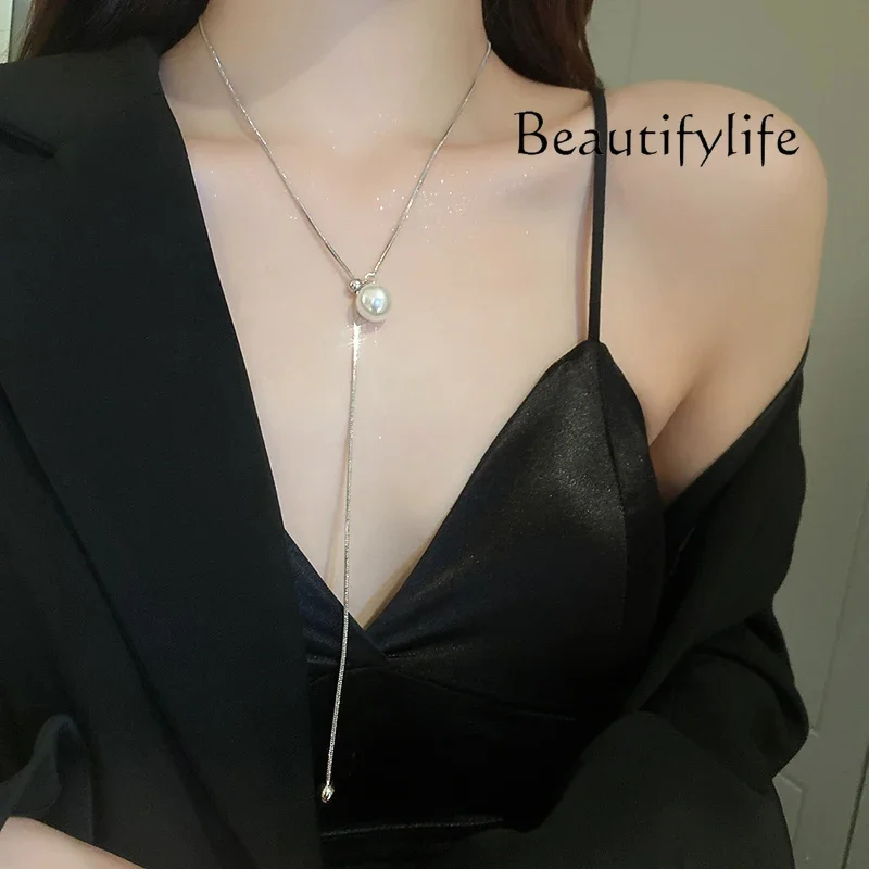 Adjustable pearl necklace new niche autumn and winter long sweater chain light luxury high-end accessories