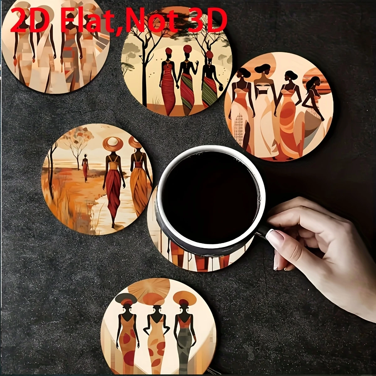 2D Retro African Art Wooden Coasters Coffee Shops Furniture Decorations Gifts Desktop Protection Photo Props Heat Insulation