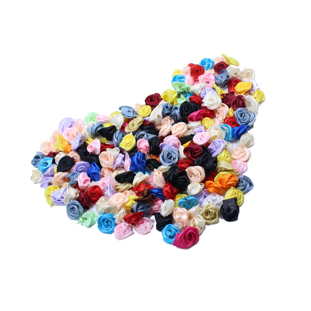 

100pcs Mix Satin Ribbon Rose Flowers Sewing Craft DIY Ribbon Rose Wedding Decoration (Multicolor) cloth flowers