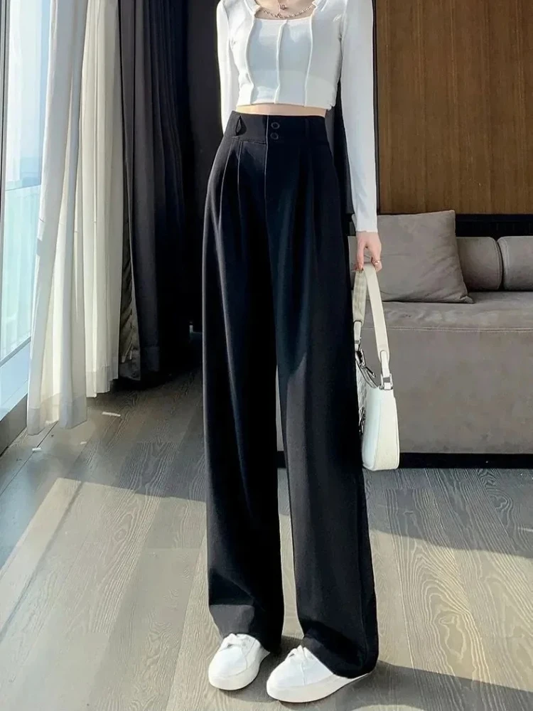 Elegant Wide Leg Pants Women Korean Style High Waist Black Baggy Pants Office Ladies Fashion Loose Suit Trousers Streetwear