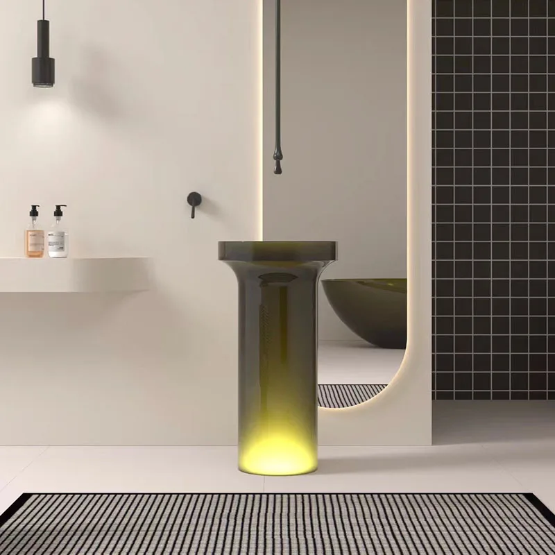 Light luxury style resin colored transparent crystal washbasin, floor standing hotel villa art column basin