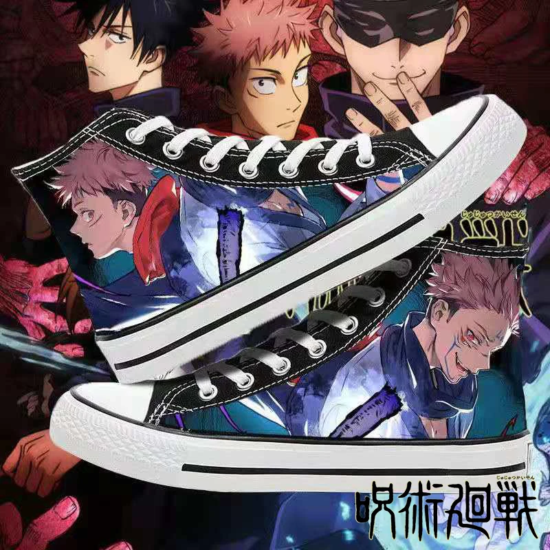 Anime Jujutsu Kaisen High Top Canvas Shoes Satoru Gojo and Geto Suguru Cartoon Sneakers Casual Comfortable Flat Shoes Cool Gifts