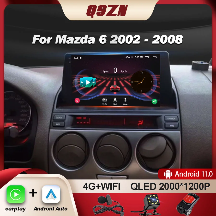 QSZN For Mazda 6 2002 - 2008 Car Radio Multimedia Video Player GPS 4G Carplay Android 12 Autoradio 2K QLED Head Unit Navigation