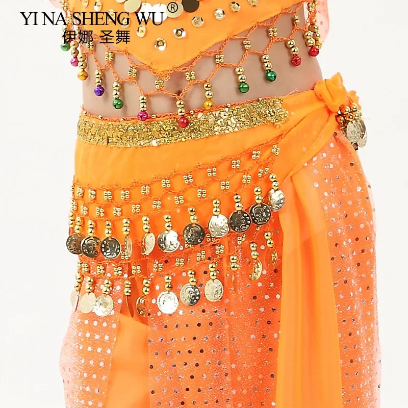 เข็มขัดเต้นระบำหน้าท้องแบบอินเดีย บอแลวี พร้อมเหรียญโลหะ ผ้าคาดเอวสีแดง อุปกรณ์เต้นสำหรับเด็กผู้หญิง