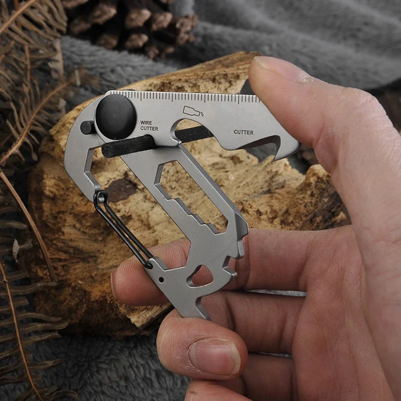 

keychain outdoor tools camping hiking stainless steel wrench bottle opener Multi functional mountain climbing hook knife