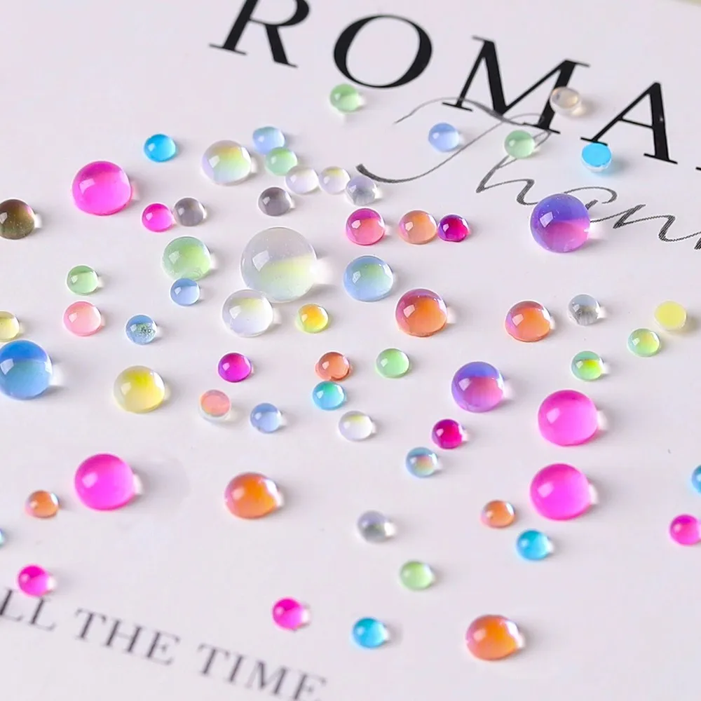 1 กล่อง Macaron Bubble 3D แก้วคริสตัลเล็บ Charms ขนาดผสม Sparkly Mermaid เล็บลูกปัดที่มีสีสัน Flatback เล็บเครื่องประดับ