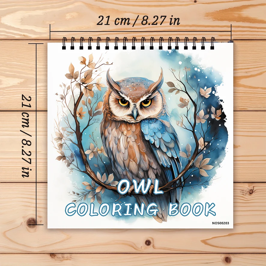 Owl Coloring Pages Book 8.27x8.27 inches 22 Sheets Relaxing Gift for Family