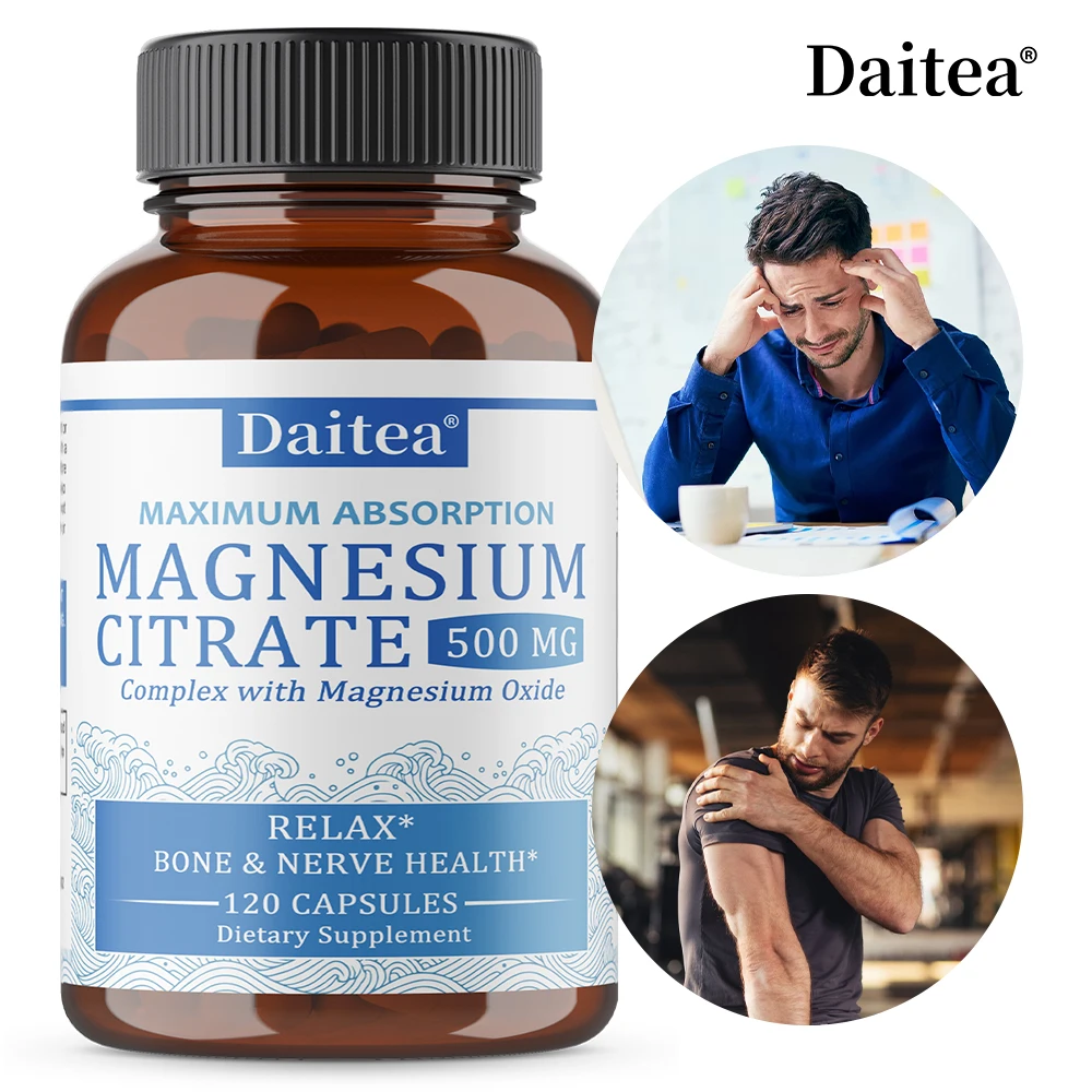 Cápsulas de Citrato de Magnesio 500mg, Alta Absorción, Apoyo para Músculos, Nervios, Huesos, Corazón, Digestión y Relajación Diaria