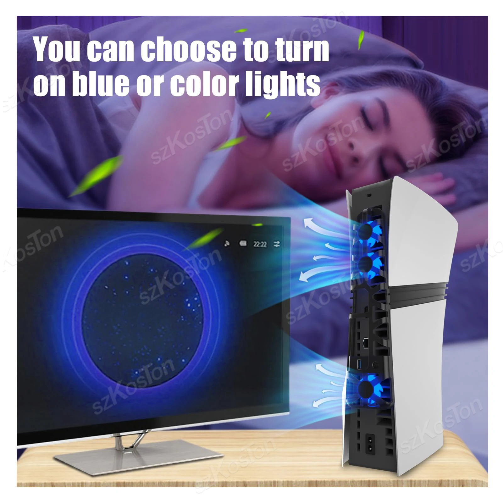 PS5 プロ用冷却ファン外部ファン静音クーラー調整可能な速度モードブルー LED プレイステーション 5 プロコンソールゲームアクセサリー