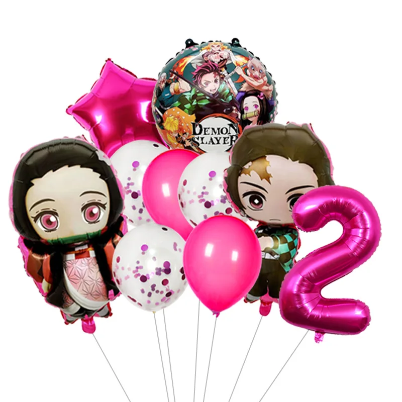 Cool Demon Slayer Theme Tanjiro Nezuko Kamado Theme Foil Balloons Set Balloon Kids Birthday Gifts Number Balloon Supplies Gifts - view 3