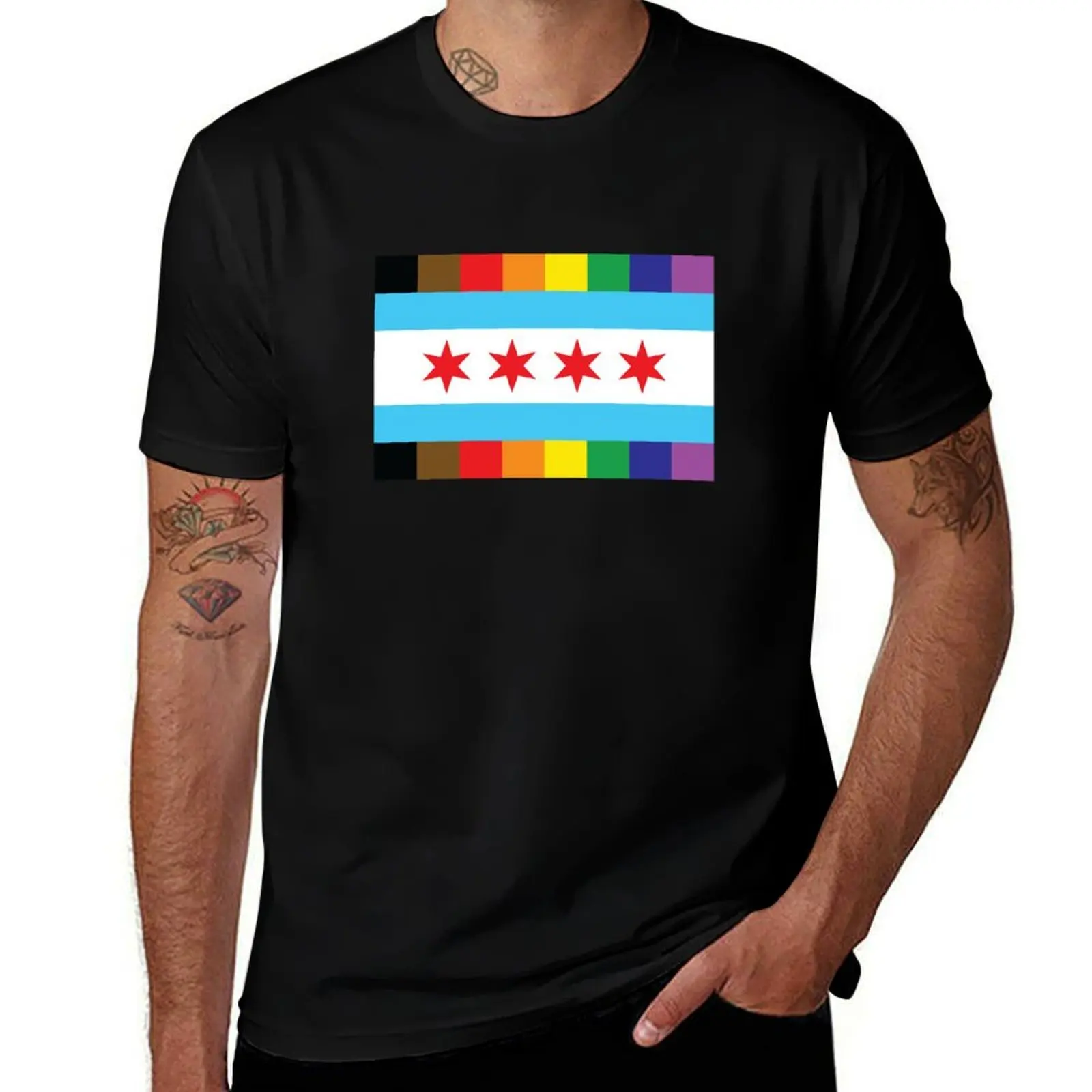

Chicago Pride Flag (All Over Rainbow Stripes) T-Shirt t shirt for man 100 percent cotton t shirts for man cotton funny T-Shirt