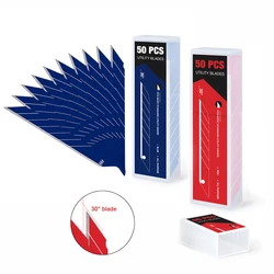 EHDIS 나이프 교체 블레이드, 9mm 스냅 오프 탄소강 블레이드, 자동차 필름 청소 랩 박스, 오픈 조각 절단 도구, 파란색 및 빨간색, 50 개