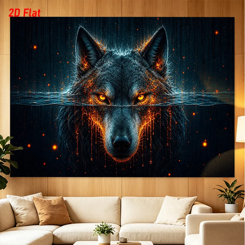 Wolf Tapestry, Glowing Eyes Wall Hanging, Dark Fantasy Decor, Neon Animal Art Cloth, Living Room Bedroom Ornament