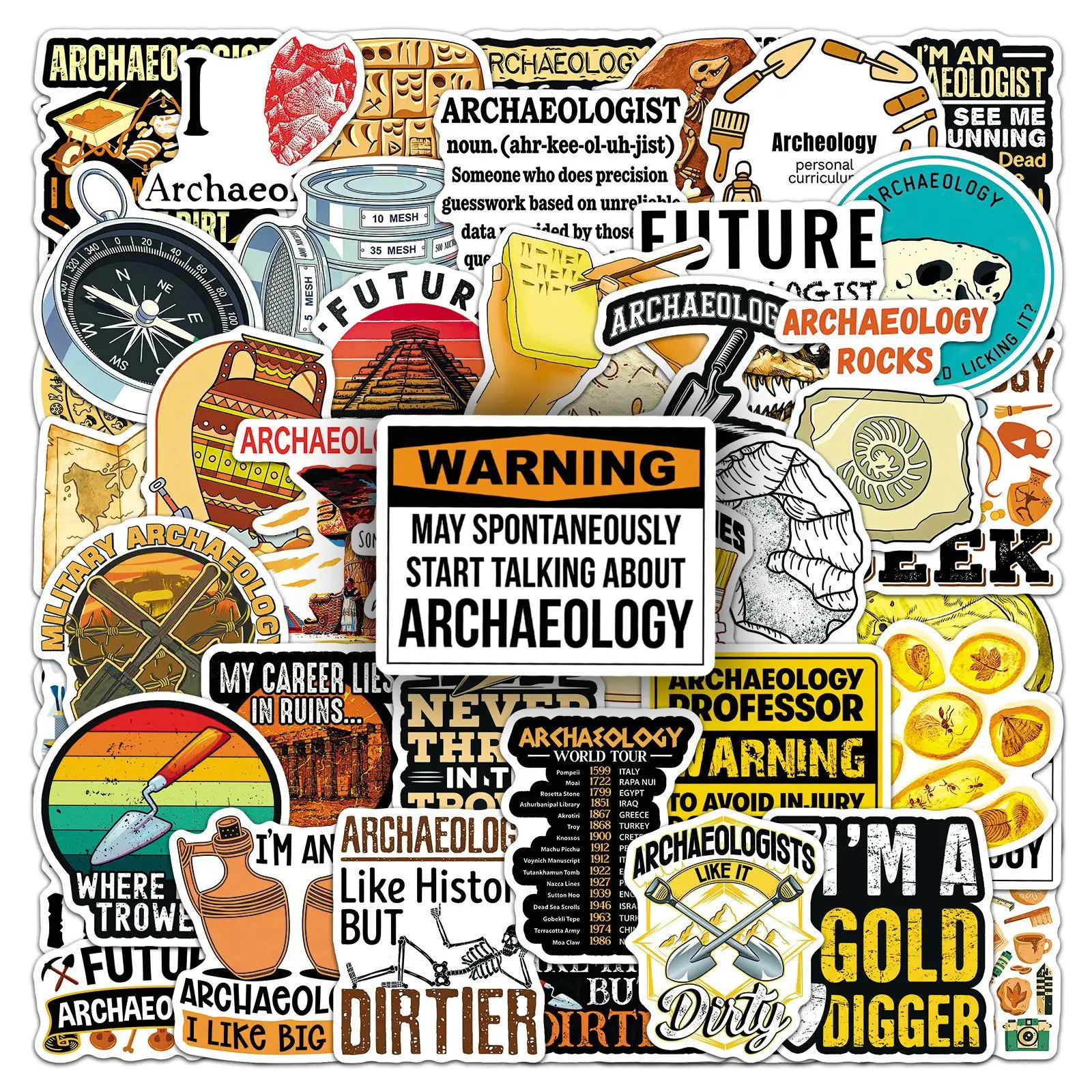 51PCS Archaeology Cartoon Stickers English Slogan Graffiti Decal DIY Luggage Phone Guitar Scrapbook Waterproof Stickers Kid Toys