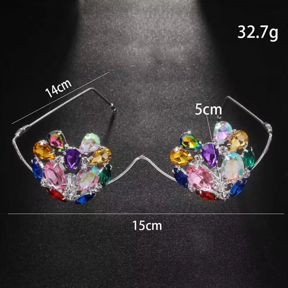 Fashion Colorful Heart Eye Glasses Frames Party Face Decoration Rave No Lenses Geometric Rhinestone Sunglasses Frames for Women