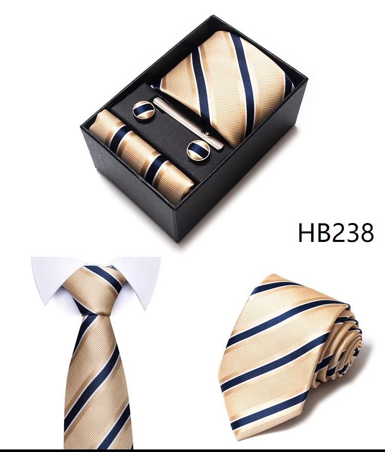 Hochwertige lila gestreifte Krawatte Taschentuch Manschettenknopf Set für Männer Krawatte Urlaub Geschenkbox Anzug Zubehör Hochzeit Gravats – Detail 16