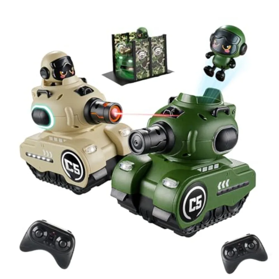 

RC Battle Tanks for Indoor/Outdoor Play ABS Plastic Camo Green Infrared Combat System with Shooting Function 2-Pack Military To