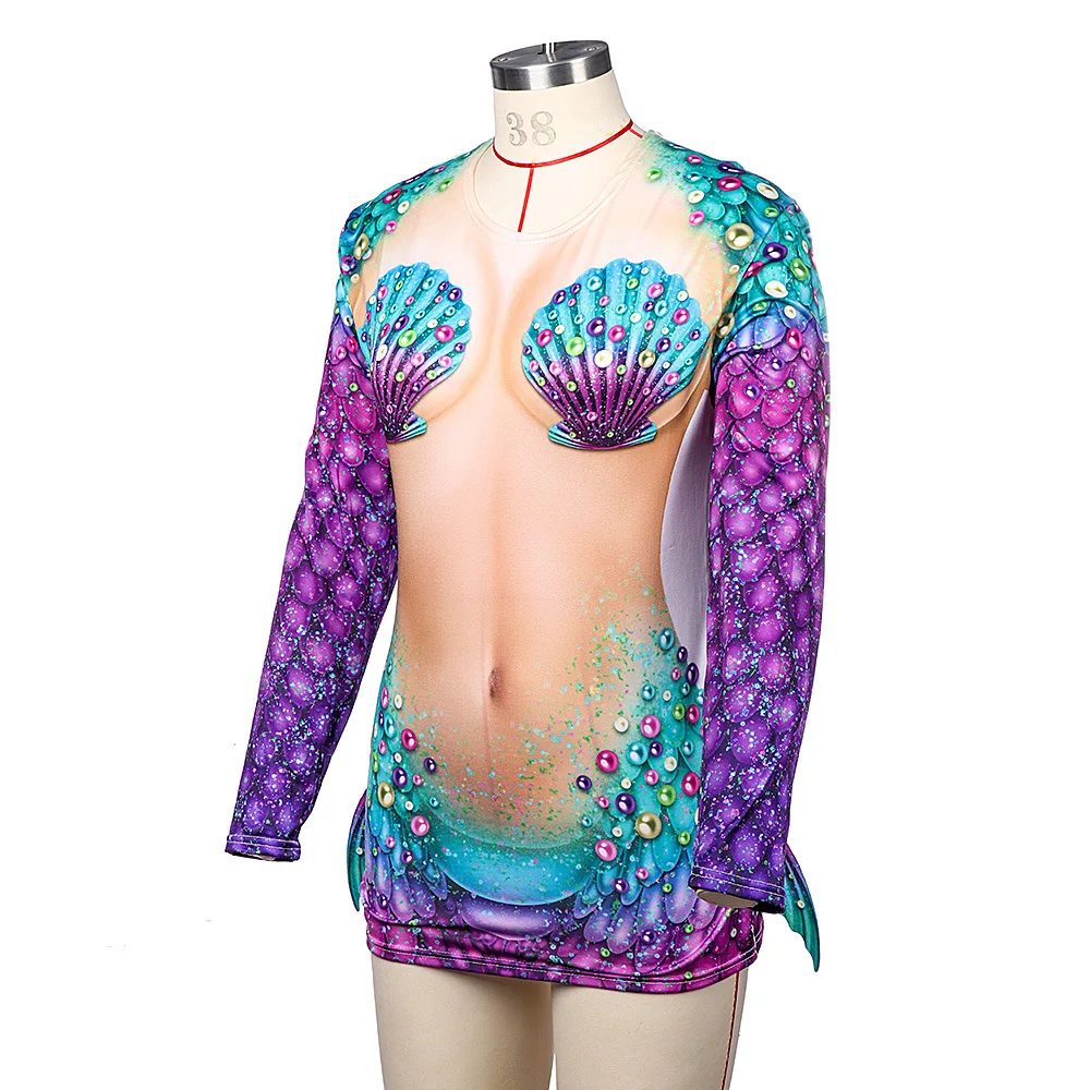 Mermaid Bodysuit Halloween Cosplay Coatume Lange Mouw Top Featival Party Kledingstuk Volwassen Vrouwen Zentai Anime Kleding