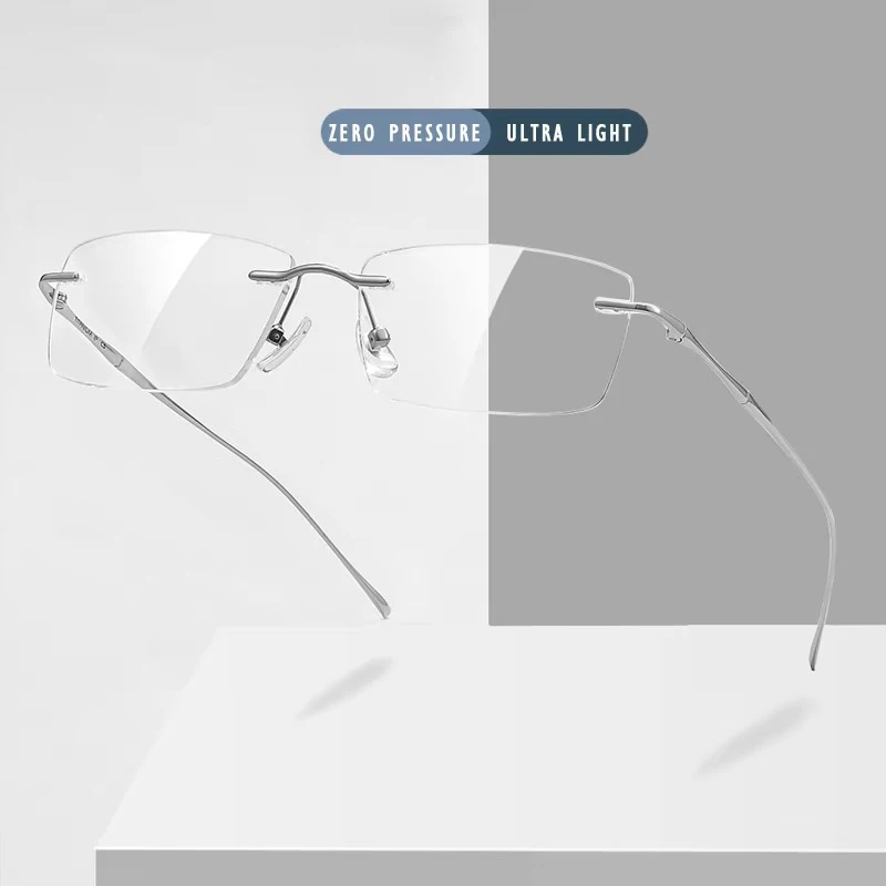 KANDREA Ultra-light Titanium Reading Eyeglass Frames Men Fashion Simple Rimless Myopia Glasses Customized Prescription Glasses