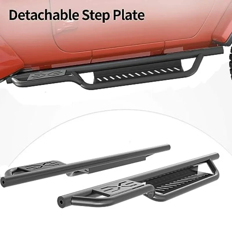 compatible with 2007-2018 Wrangler JK JKU Unlimited 2 Doors Black Powder Coated Steel Ne Bar Two Stairs 6 in S
