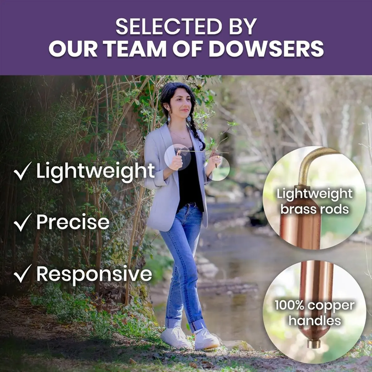 Dowsing Rods with Copper Handles Premium Quality Divining Rods - Dowsing Rose Cristal Quartz Pendulum Included