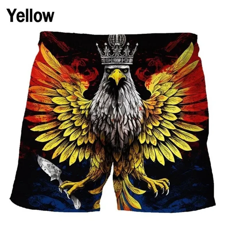 Short estampado em 3D com bandeira masculina, short gráfico de secagem rápida, moda de rua hip-hop, personalidade legal, arte águia