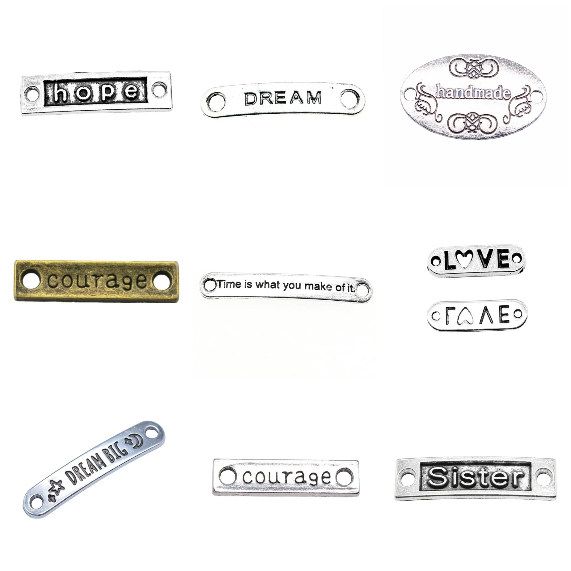 Antique Silver Color Bracelet Word Tag Engraved Link Connectors Findings For Necklace Bracelet DIY Jewelry Craft Wholesale