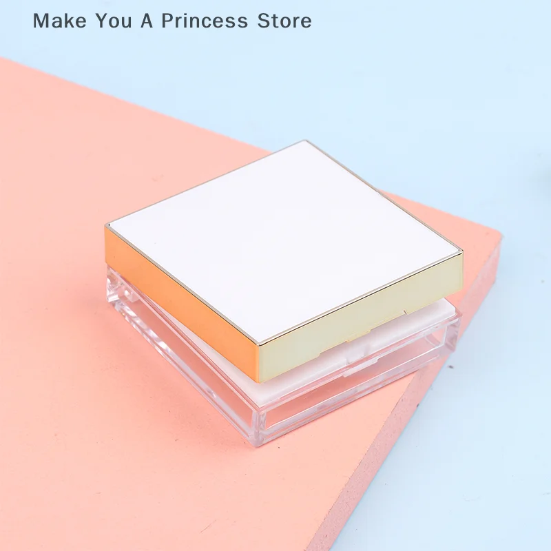 8g Square Gold Border Loose Powder Box Empty Refillable Portable Makeup Setting Powder Blush Case Container With Puff Mirror