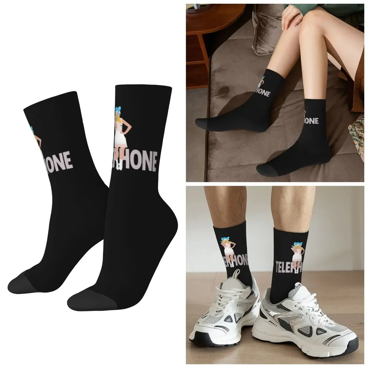 

Носки Lady Gaga Telephone Socks для всех сезонов, носки в стиле Харадзюку, забавные носки для мужчин и женщин, подарки на День святого Валентина