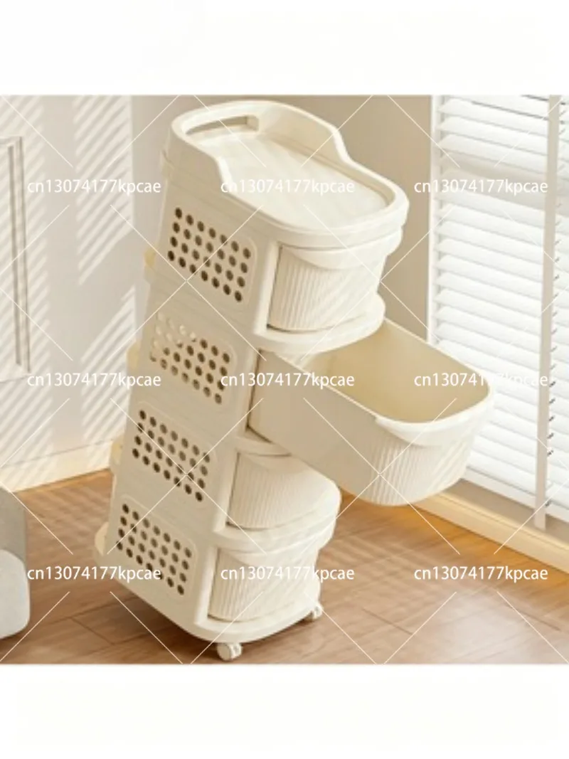3 4 5 Layer Living Room Storage Cart with Drawers, Cream Rolling Organizer Cart with Universal Wheels
