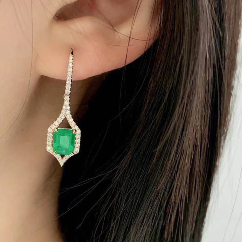 Luxury Design Green Cubic Zirconia Simulation Emerald Dangle Earrings For Women Classic Wedding Party Jewelry Gifts Accessories