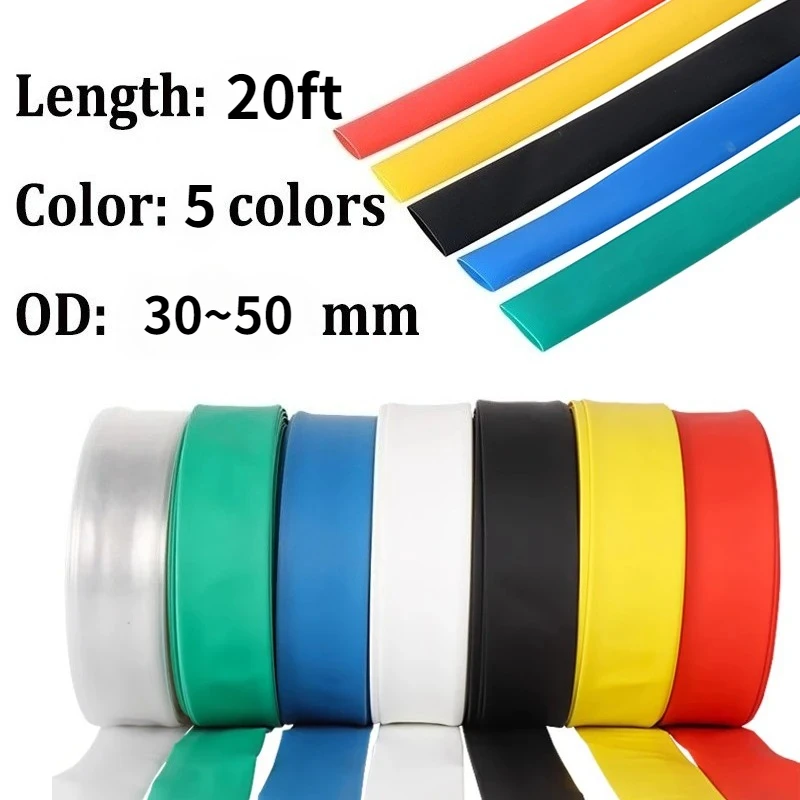 6m Heat Shrink Tubing 2:1, 30-50mm, Wire Insulation and Wiring Accessories（4 ft Black,  Red, Blue，Green&Yellow a total of 20 ft）