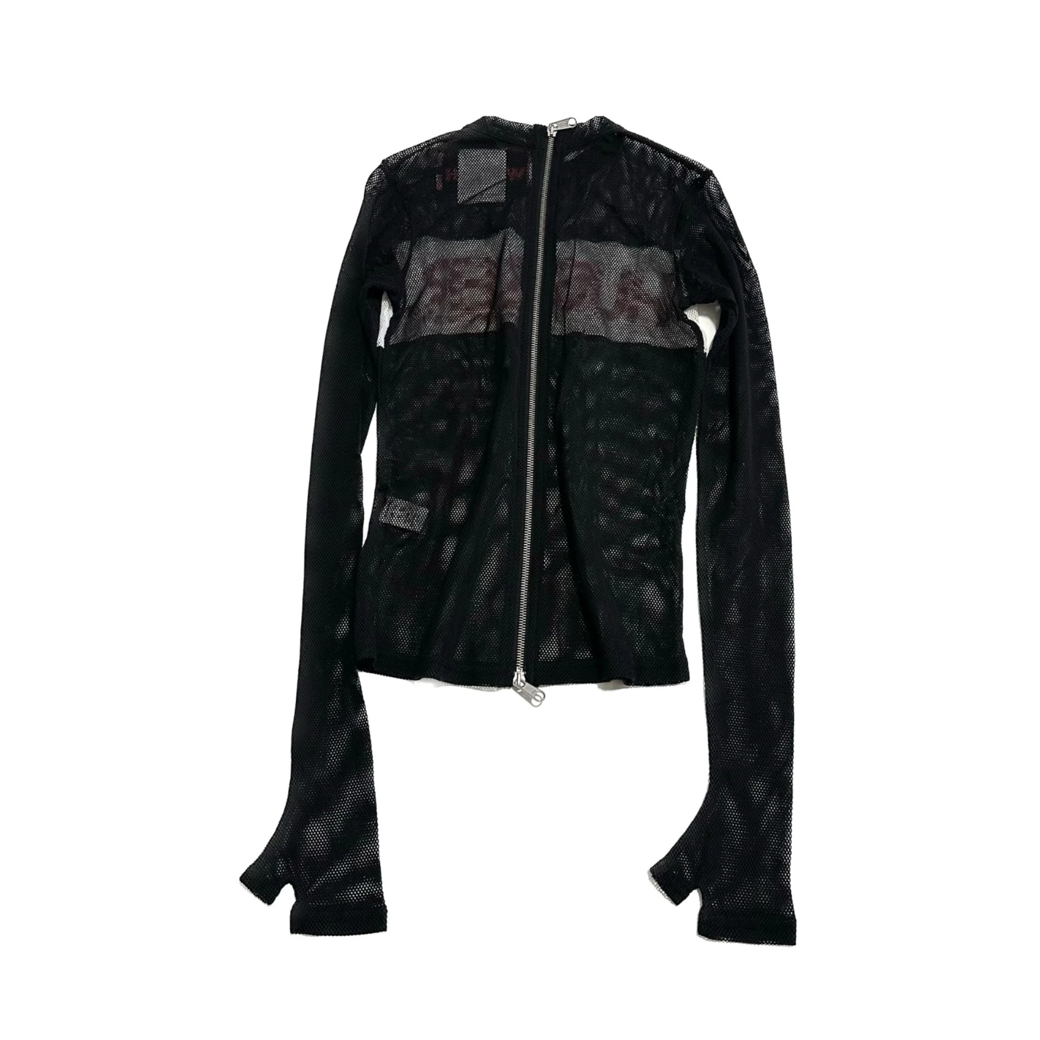 HBA Hood by Air Style Long Sleeve Zipper Mesh Finger Covers Tight Fit Elastic T-Shirt Youthful Trendy round Neck for All Seasons