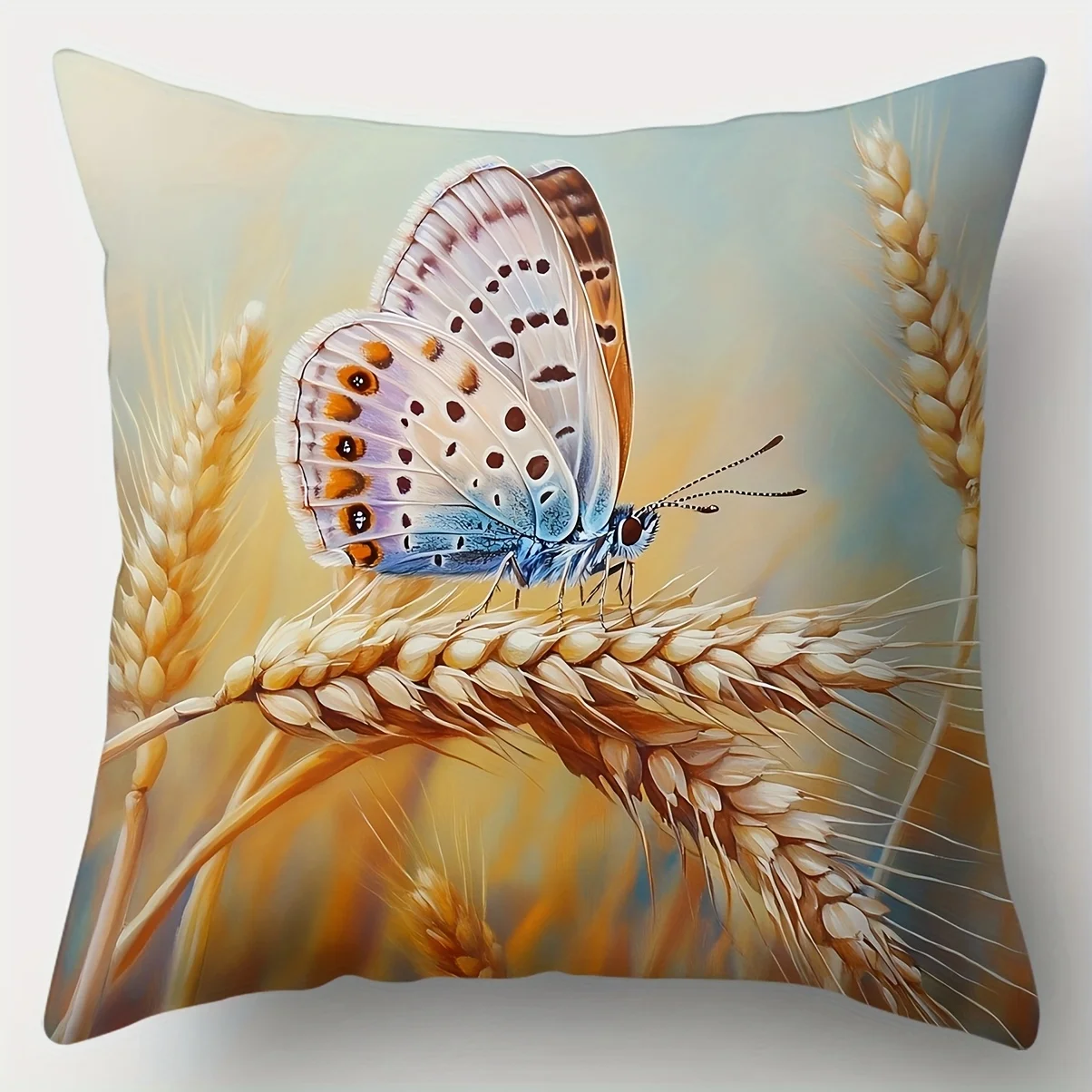 Painted wheat ears butterfly digital printing pillow cover Short plush Suitable living rooms bedrooms sofas throw cushion cover