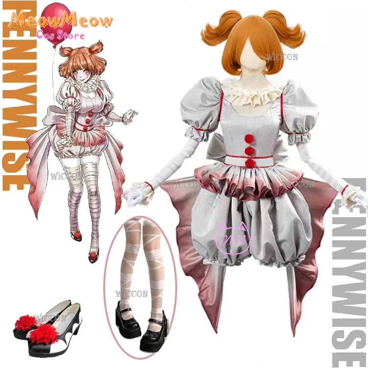 

Movie Clown Pennywise Cosplay Costume Genderswap Halloween Horror Lolita Dress Up Women Fantasy Dress Carnival Party Full Set