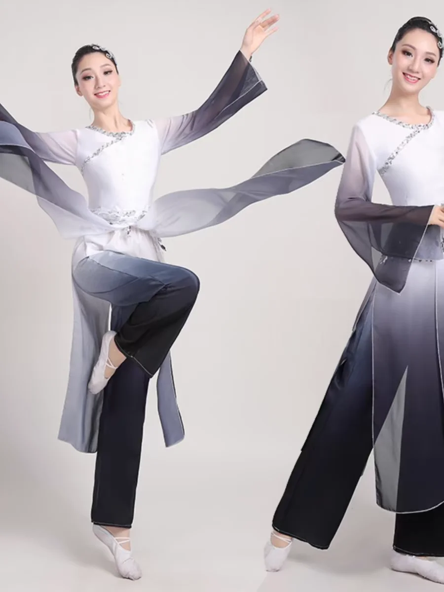 Trajes de dança clássica feminina, dança feminina guarda-chuva, estilo chinês, dança moderna, manga d'água, adulto, novo