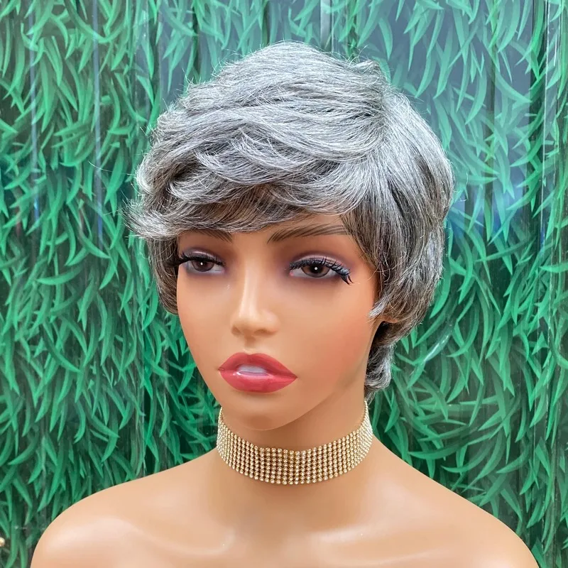 

Highlighted gray chemical fiber synthetic wigs are suitable for women's daily wear wig accessories