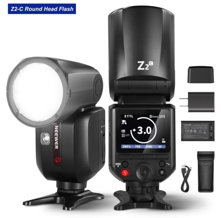 NEEWER Z2 2.4G TTL Round Head Flash Speedlite for Canon Nikon Sony Camera Z2-C Z2-N Wireless Full Power Flash