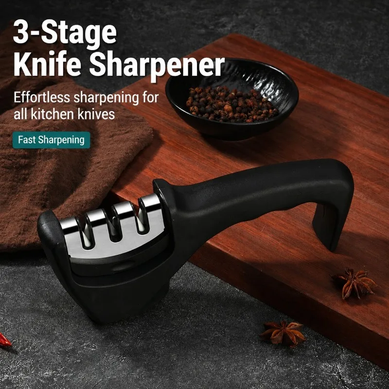 Three‑stage Hand‑held Knife Sharpener Tungsten‑steel Ceramic Fast‑grinding Kitchen Gadget for Dull Blades Multi‑slot Polishing