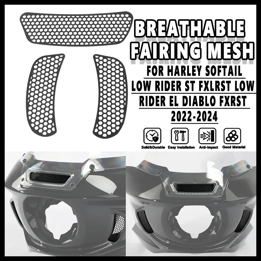 

NEWMotorcycle Accessory Black Breathable Fairing Mesh For Harley Softail Low Rider ST FXLRST Low Rider El Diablo FXRST 2022-2024