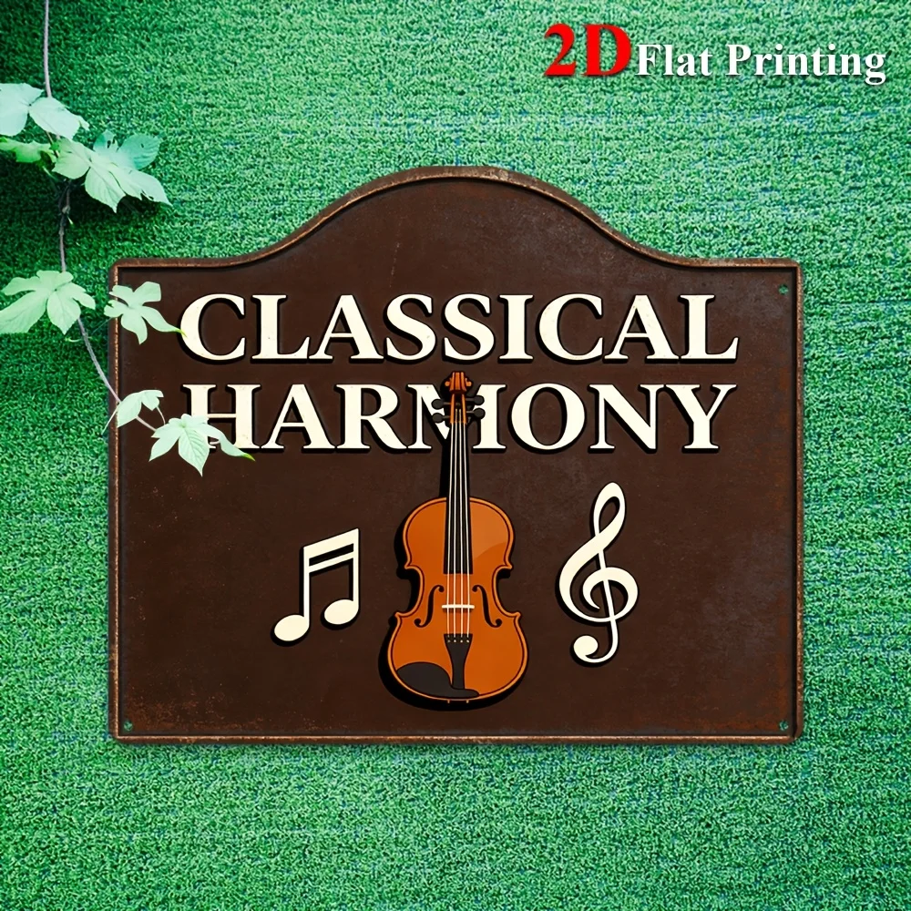 2D Flat, 1pc Vintage Classical Music Wall Decor - Metal Sign Suitable For Home Office, Music Studio, Concert Hall With Violin