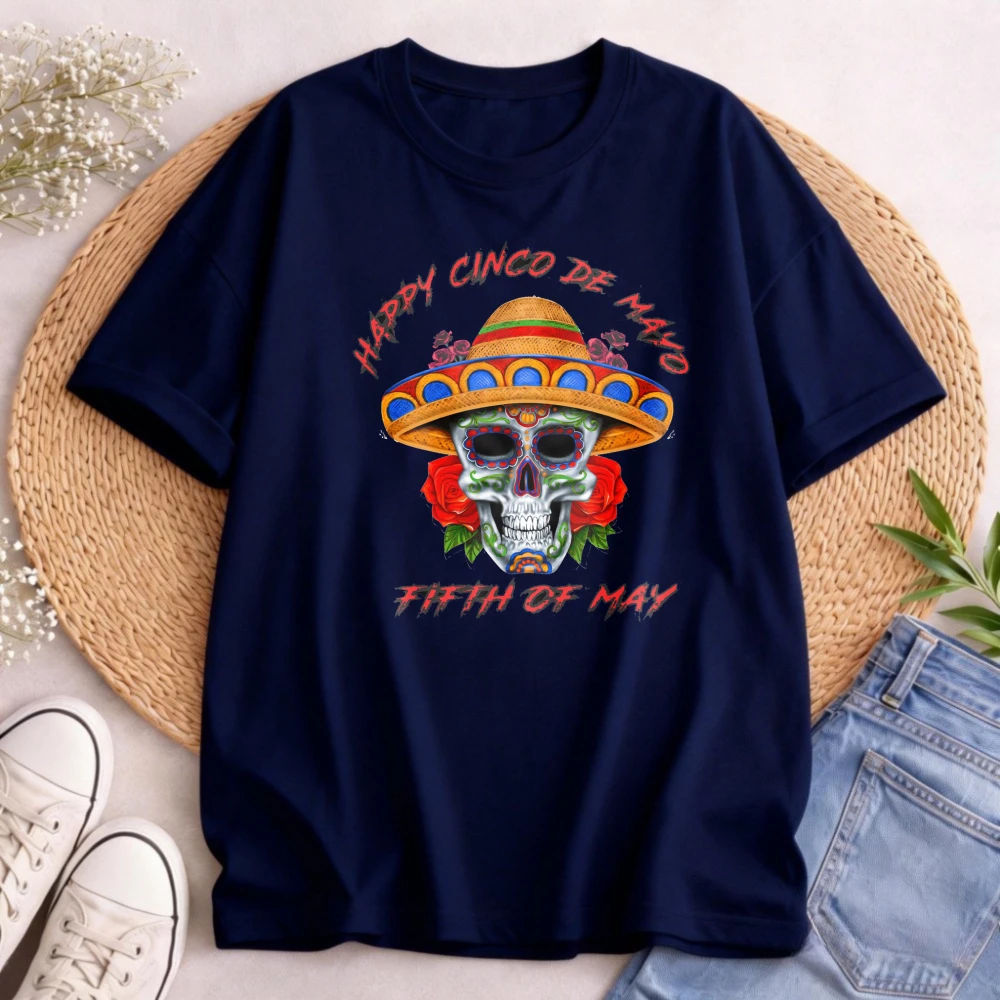 Cinco De Mayo Men T-Shirt Cotton Casual Fashion Tee with Sugar Skull and Sombrero Design for Festival Celebration Gift Tops