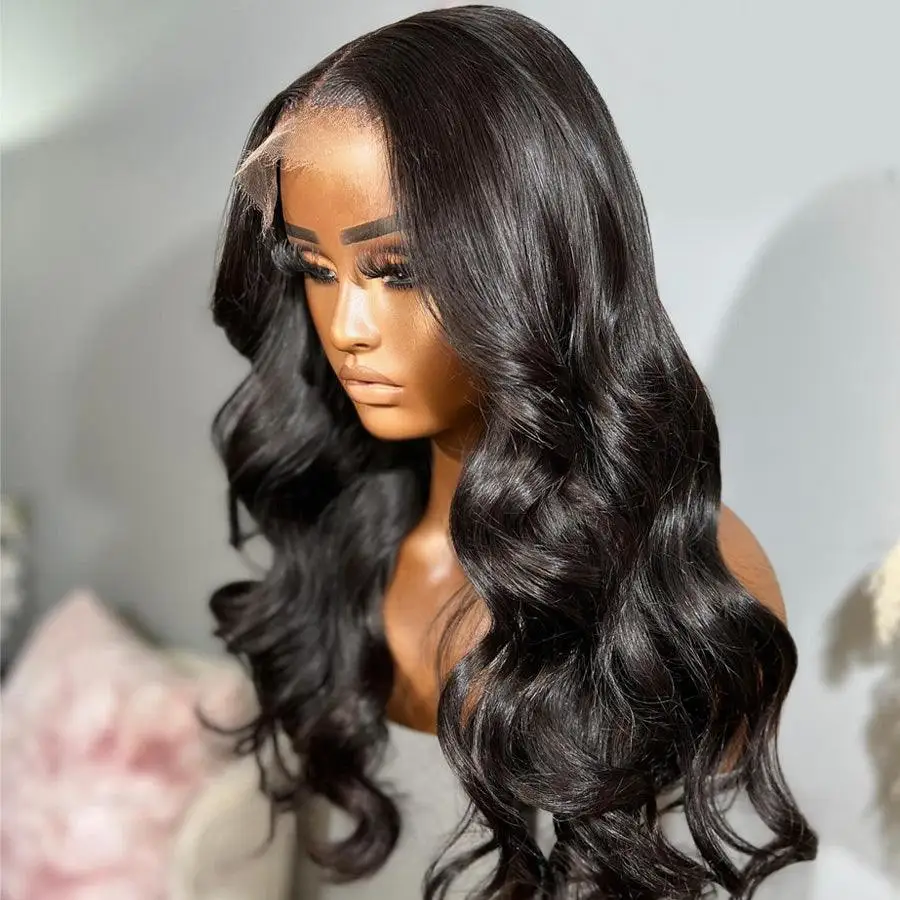 Parrucche anteriori in pizzo Glueless nere naturali lunghe 180 densità dell'onda del corpo per le donne 26 pollici morbide con i capelli del bambino prepizzicati buona consistenza