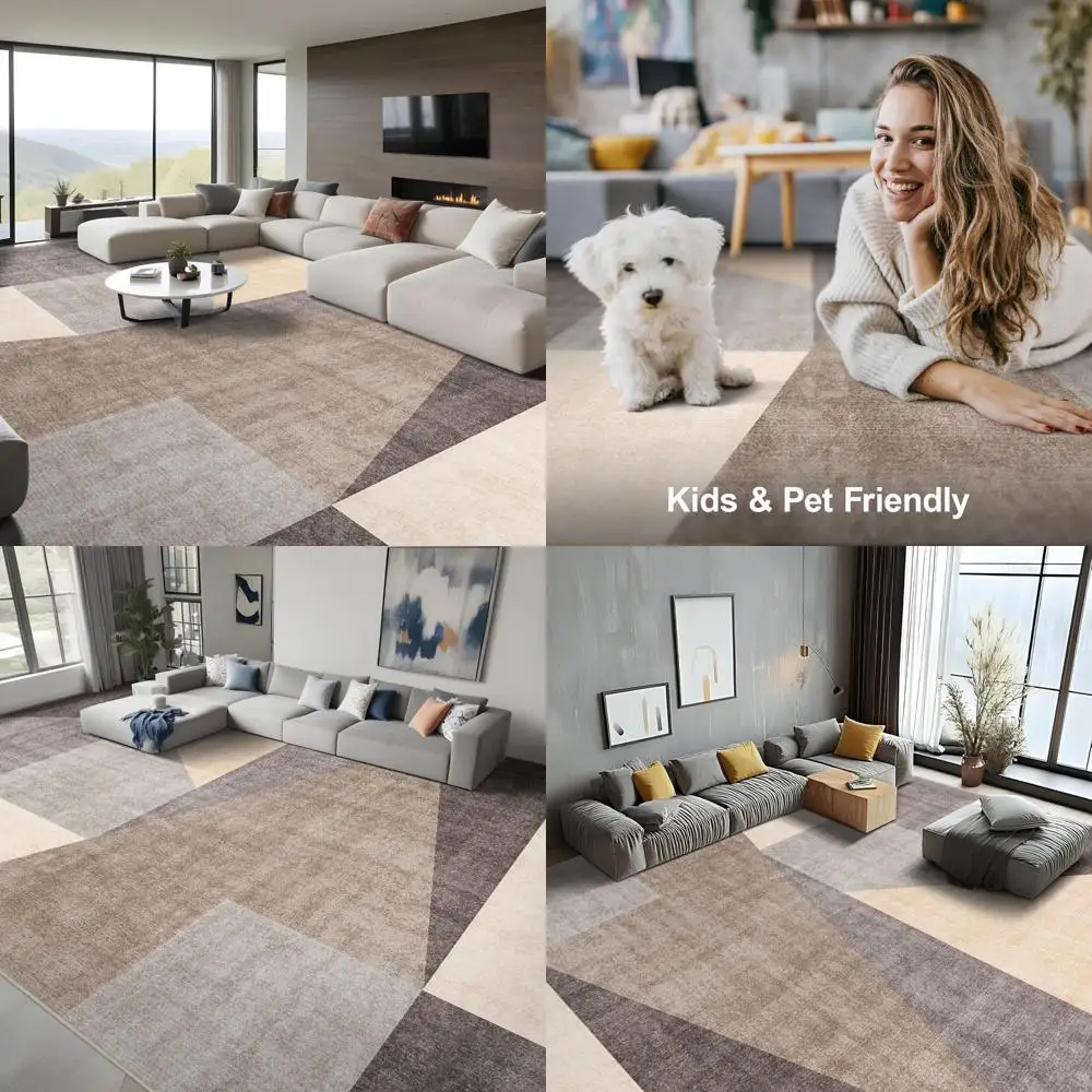 Alfombras grandes con zona geométrica de 10x14: alfombras modernas y lavables para sala de estar y dormitorio con respaldo antideslizante