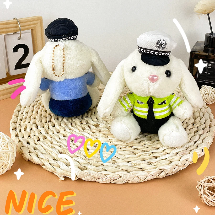 الشرطة الأرنب أفخم قلادة رجال الاطفاء دمية لينة محشوة دمية شرطة المرور المفاتيح لعبة حقيبة مدرسية زوجين هدية المفاتيح