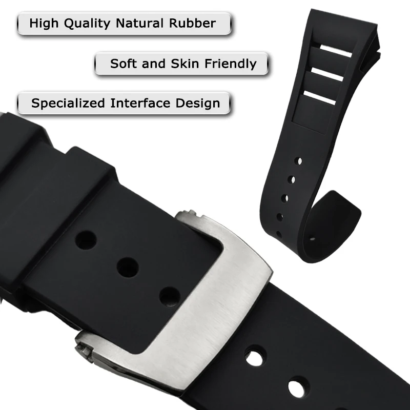 20mm Screw Hole Soft Natural Rubber 25mm Watchband for Richard RM 011 Mille Foldover Buckle Colorful Silicone Convex Watch Strap