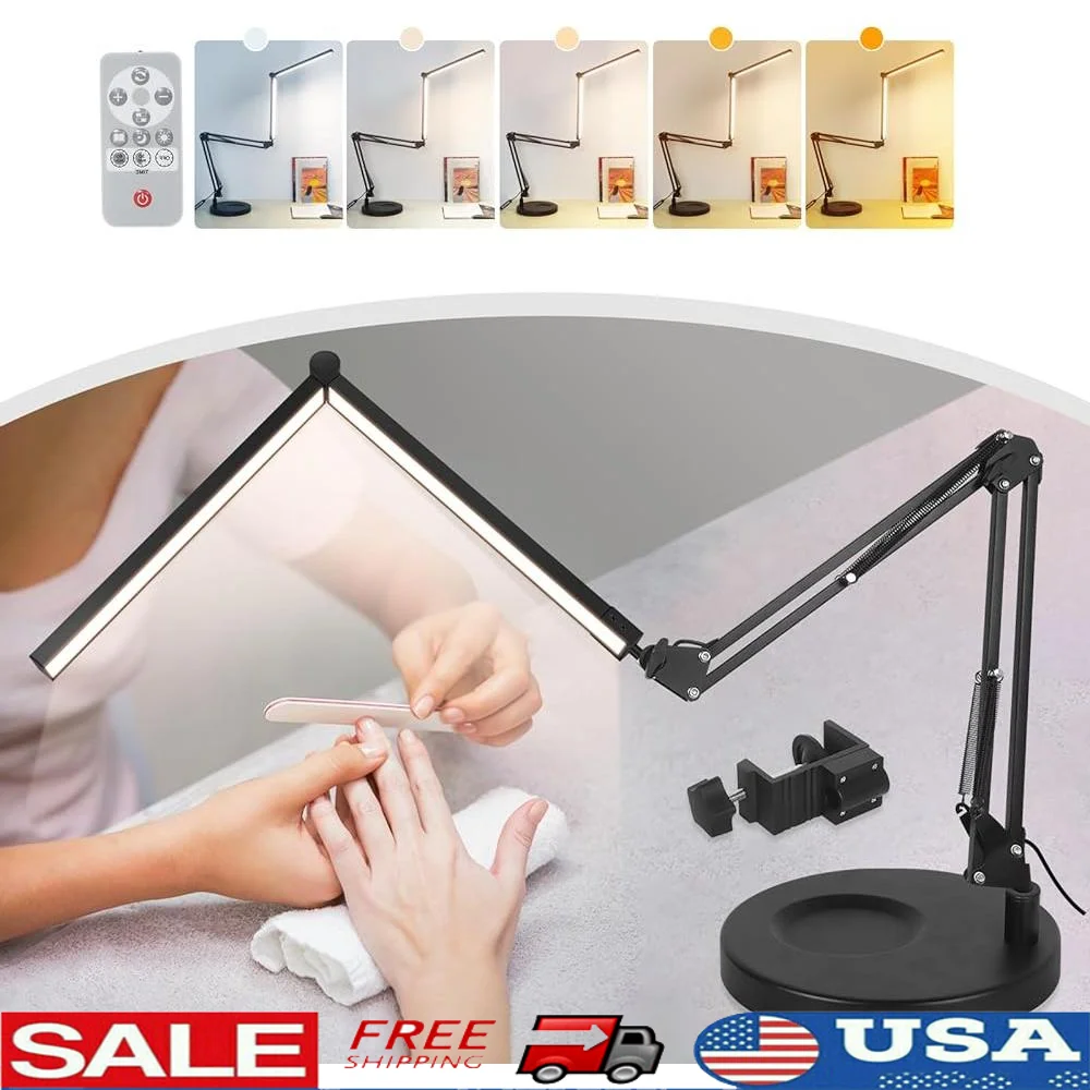 

2-in-1 LED Desk Lamp with Remote Control 24W 1300LM Dimmable Brightness Sleep Mode Adjustable Nail Tech Beauty Salon