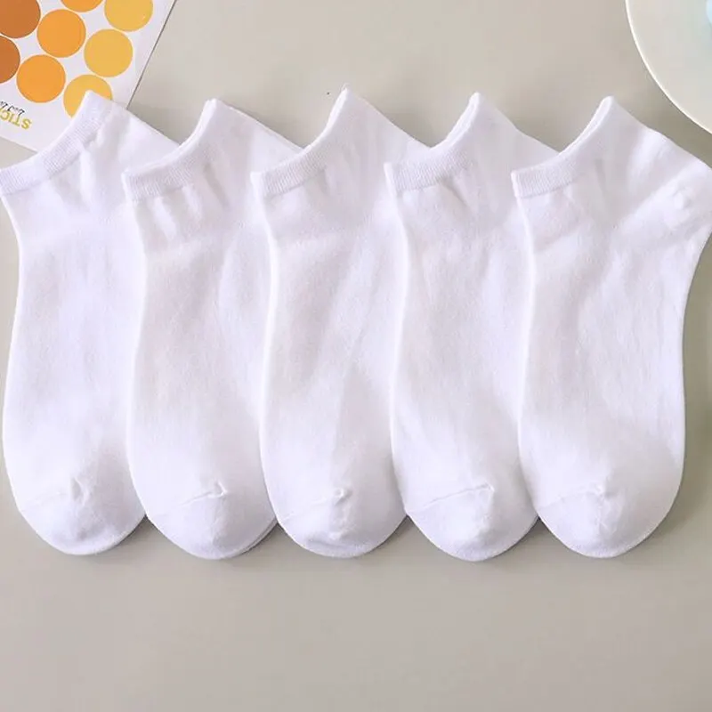 5 Pairs Mens Polyester Fiber Socks Short Sleeve Sweat Absorbing Low Top Shallow Mouth Classic Four Seasons White Socks